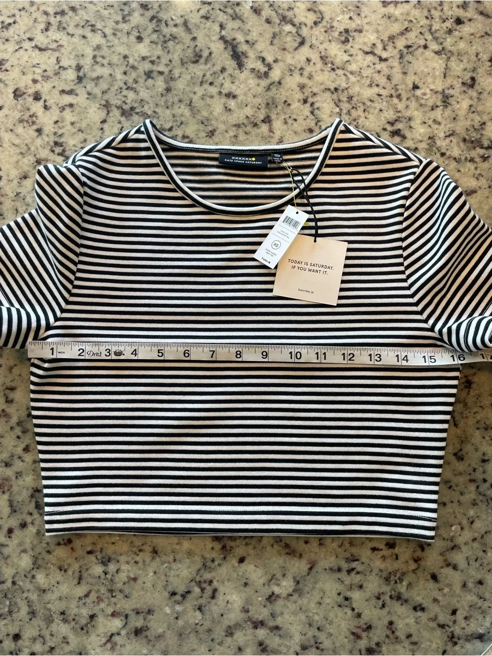 NWT Kate Spade Black & White Striped Crop Tee - 100% cotton Classic XS